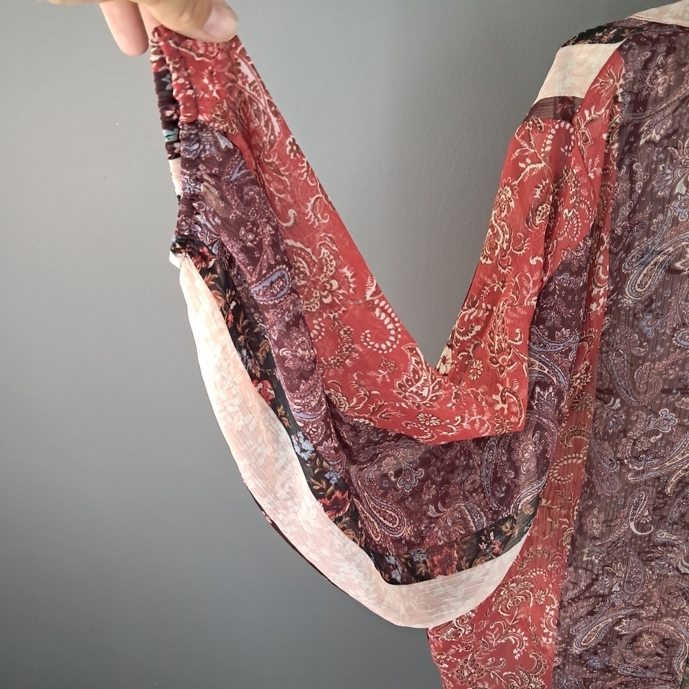 Lovestitch Kimono Top Size Small Patchwork Floral Print Tie Crinkle Coverup - Picture 4 of 7